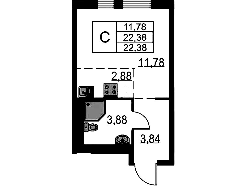 Квартира студия 22.38 м², 12/18 эт., ЖК «Невская Долина»